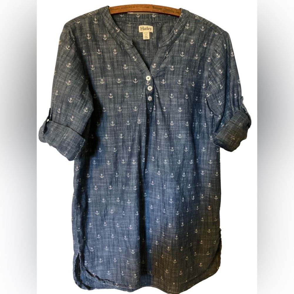 Hatley Chambray Anchor Shirt Size S/P Sailing Maine Vacation Chambray